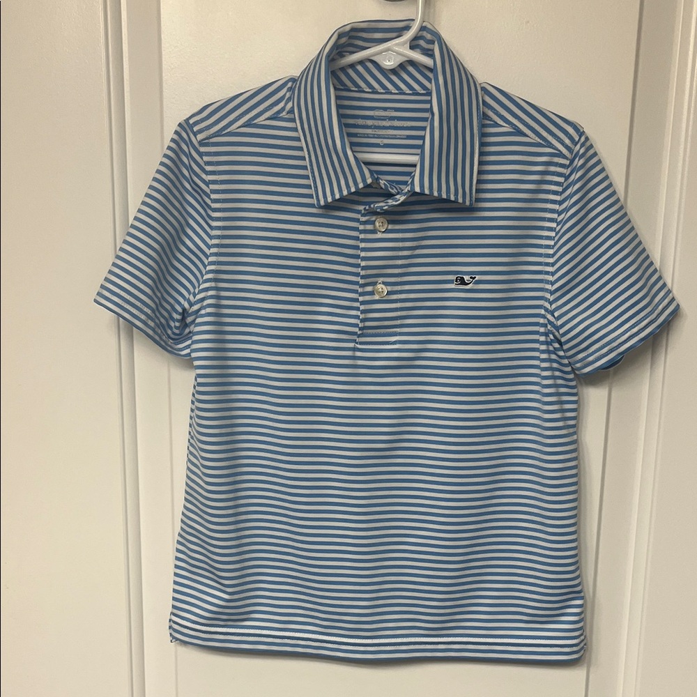 Vineyard Vines Kids Polo in Blue and White Stripes